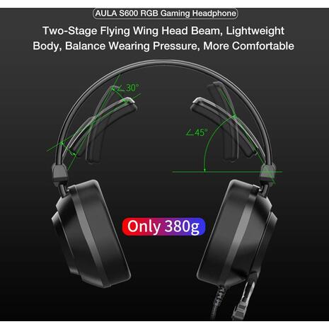 Ακουστικά AULA gaming headset Mountain S600, RGB, USB, 50mm, μαύρο